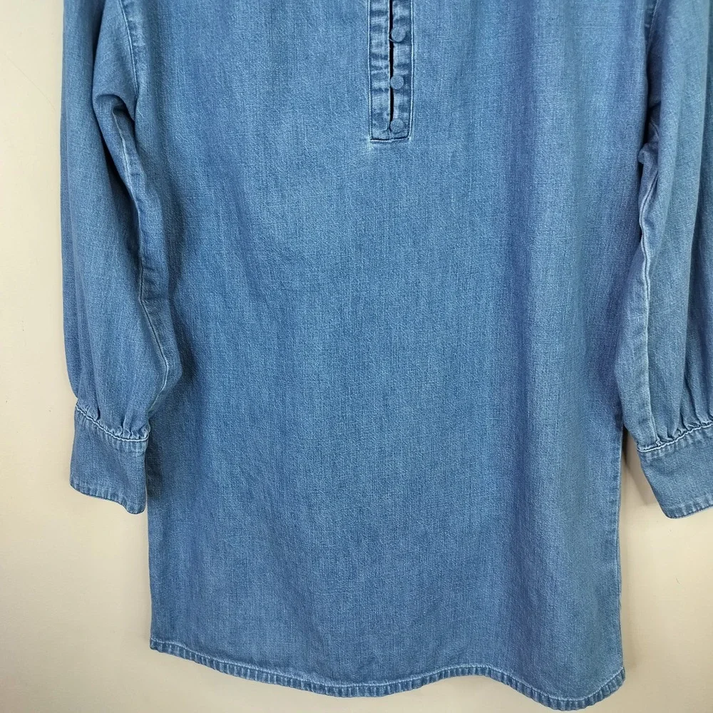 J. Crew Denim Shirt Dress Small Button Front Mini Puff Sleeve Casual Womens